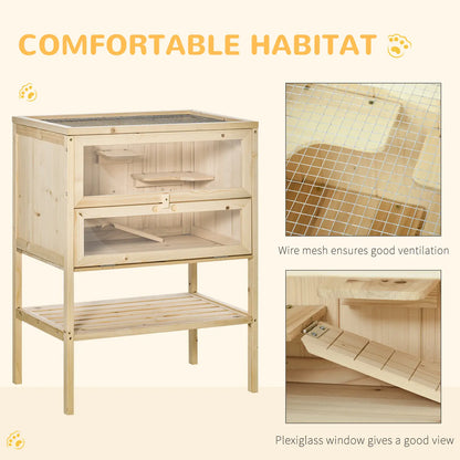 3 Tier Fir Wood Hamster Cage, Small Animals Play House, Exercise Center Hamster Cages at Gallery Canada