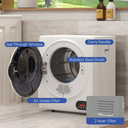 1.5 cu.ft Portable Clothes Dryer, Intelligent Drying, 850W, White Dryer Machines at Gallery Canada
