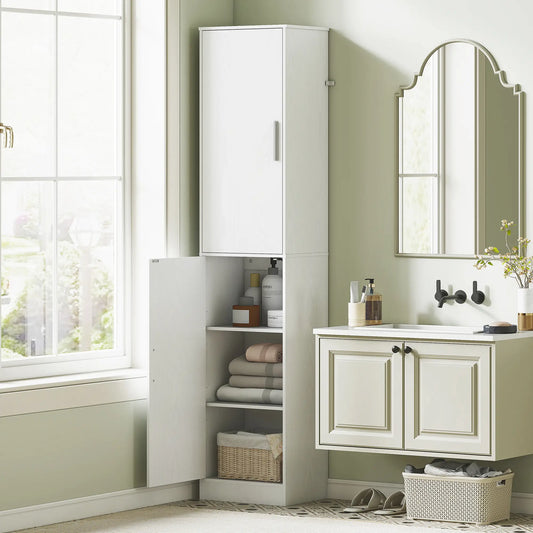 Tall Bathroom Cabinet, Slim Floor Cabinet, 2 Doors, 4 Shelves, White