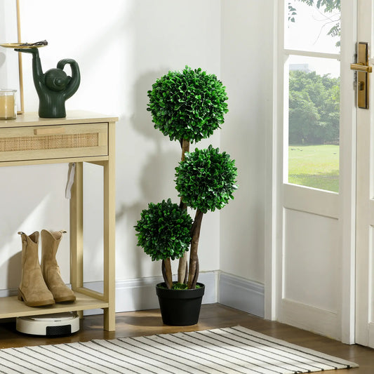 3ft Artificial Tree, Triple Ball Boxwood Topiary, Indoor Outdoor Artificial Trees Green, Black at Gallery Canada