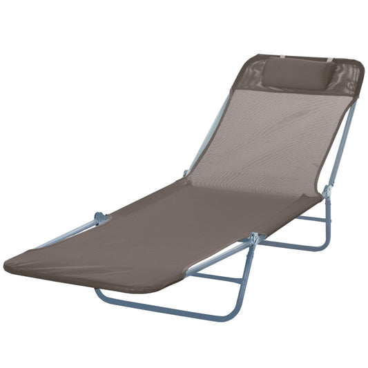 Outdoor Lounge Chair, Portable Adjustable Reclining Seat Folding Chaise Lounge Patio Camping Beach Tanning Chair Bed with Pillow, Brown - Gallery Canada