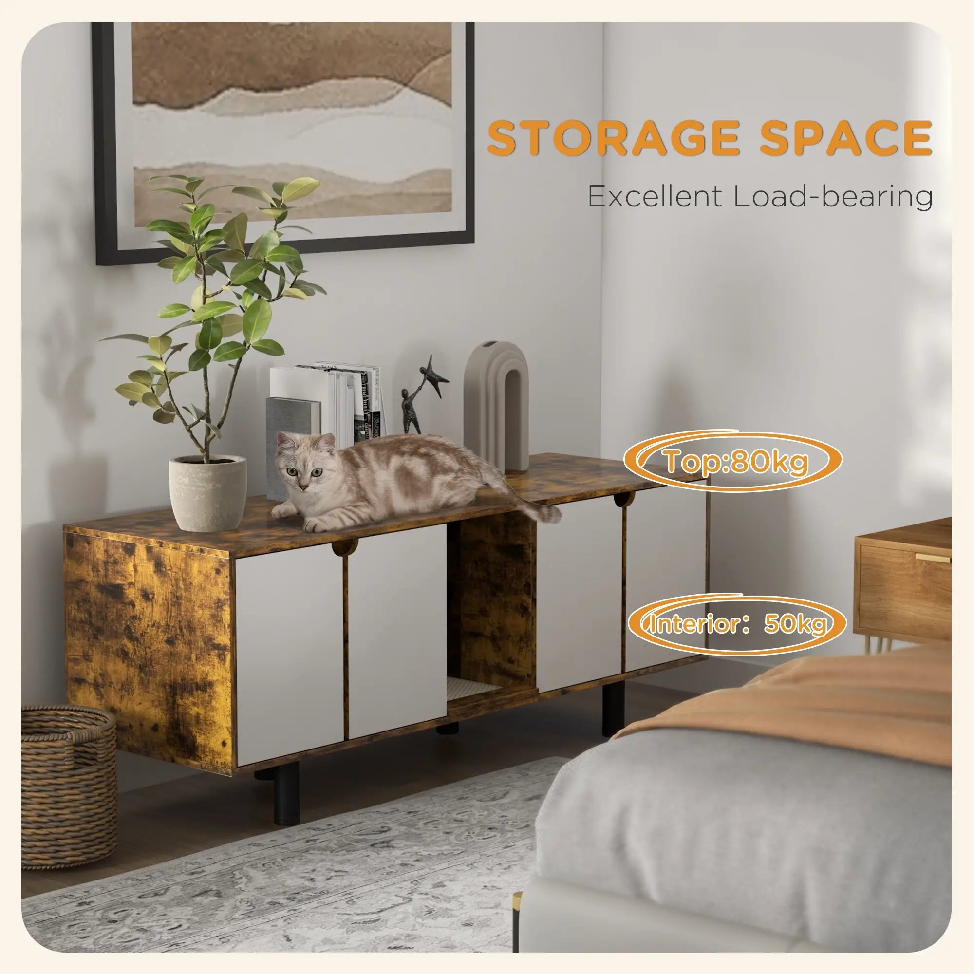 Hidden Cat Litter Box Enclosure, 2 Cabinets, Double Doors, Sand Drain Pad, Rustic Brown Cat Litter Box Enclosures at Gallery Canada