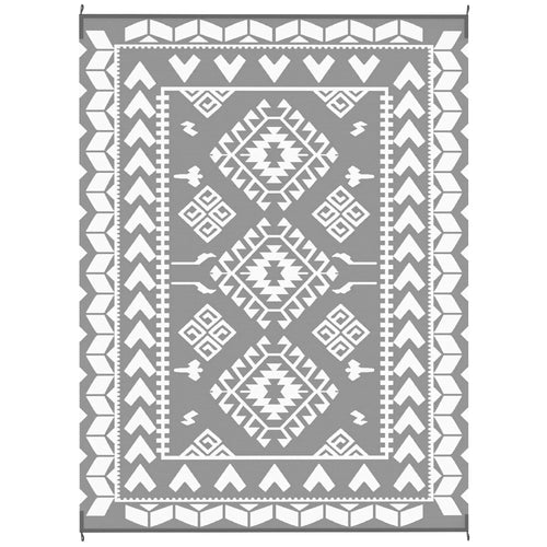 9' x 12' Outdoor RV Rug, Reversible Patio Mat, White and Grey