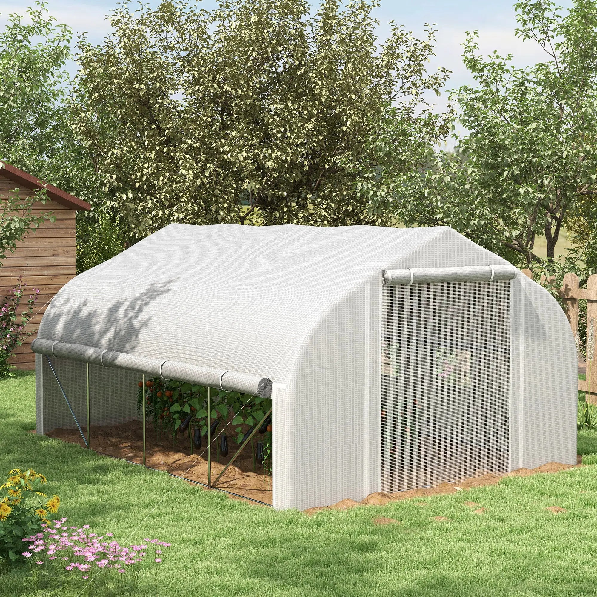 13 x 9.8ft Walk-in Greenhouse, Zipped Sidewalls, Mesh Door, White Tunnel Greenhouses at Gallery Canada
