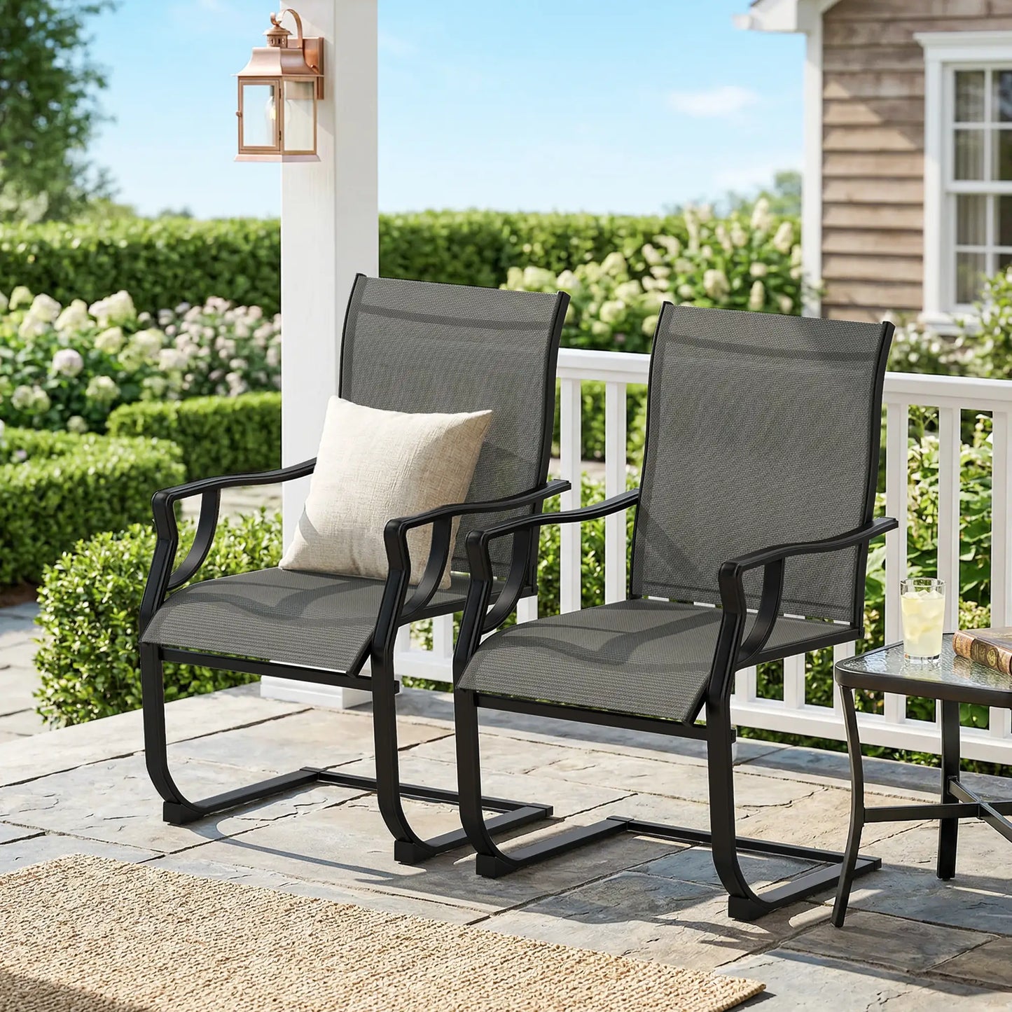 Spring Motion Patio Chairs Set Of 2, Curved High Backrest, All Weather Fabric, Metal Frame Outdoor Dining Sets at Gallery Canada