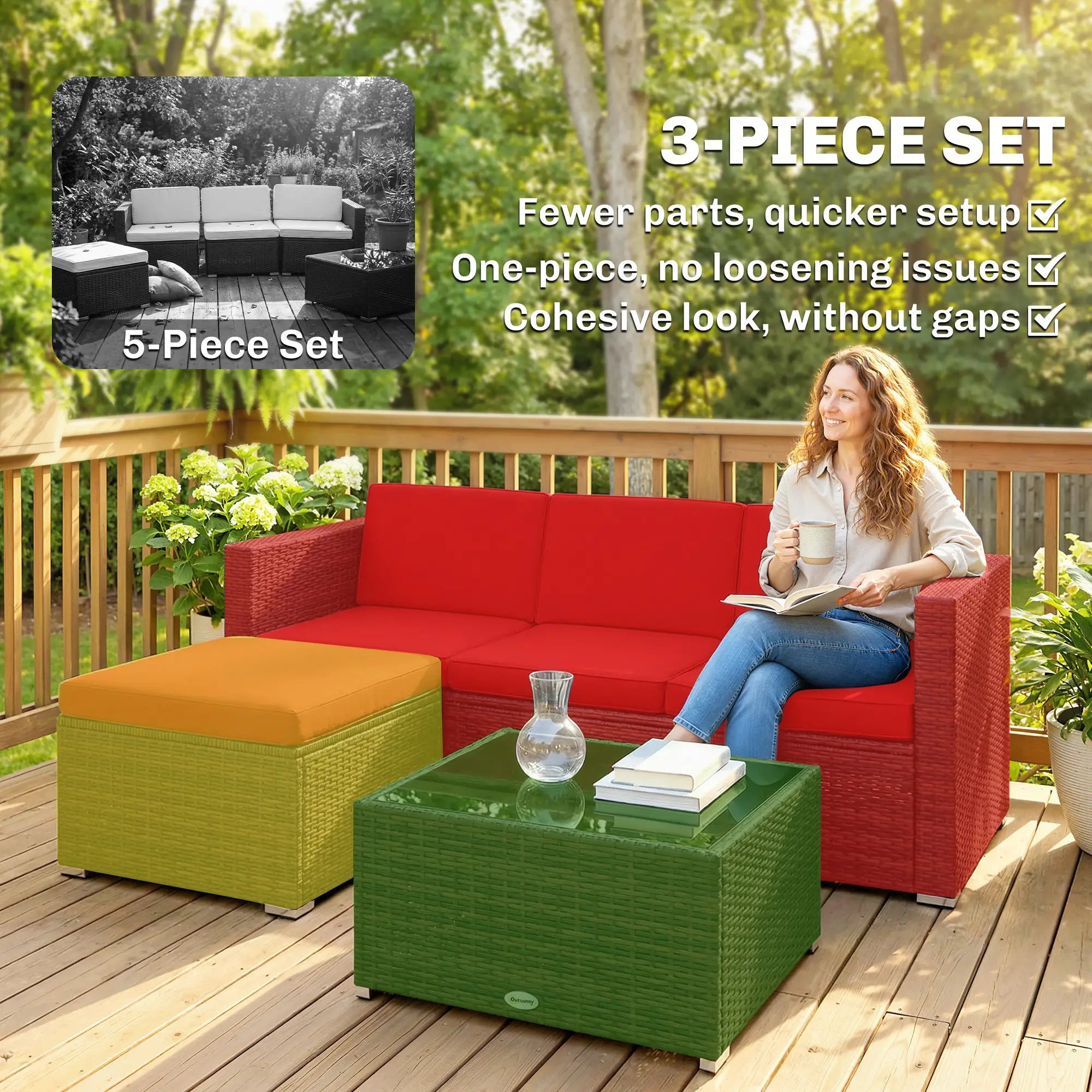 3-Piece Patio Furniture Set, Outdoor PE Rattan Wicker Sofa, Glass Top Table Patio Furniture Sets at Gallery Canada