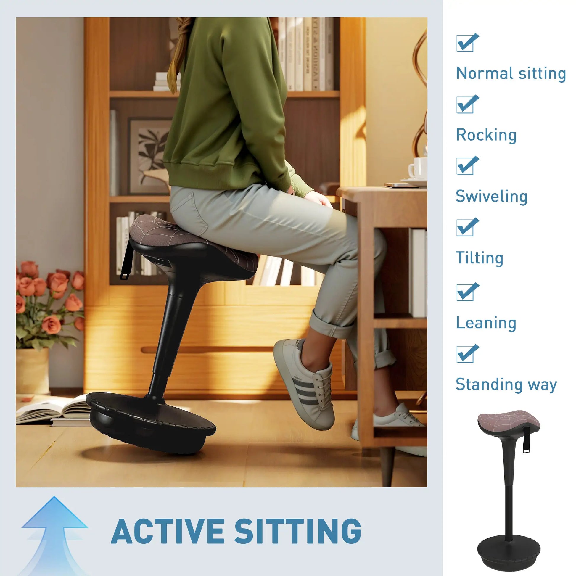 Backless Wobble Stool, Adjustable Standing Desk Chair, Brown Office Chairs at Gallery Canada