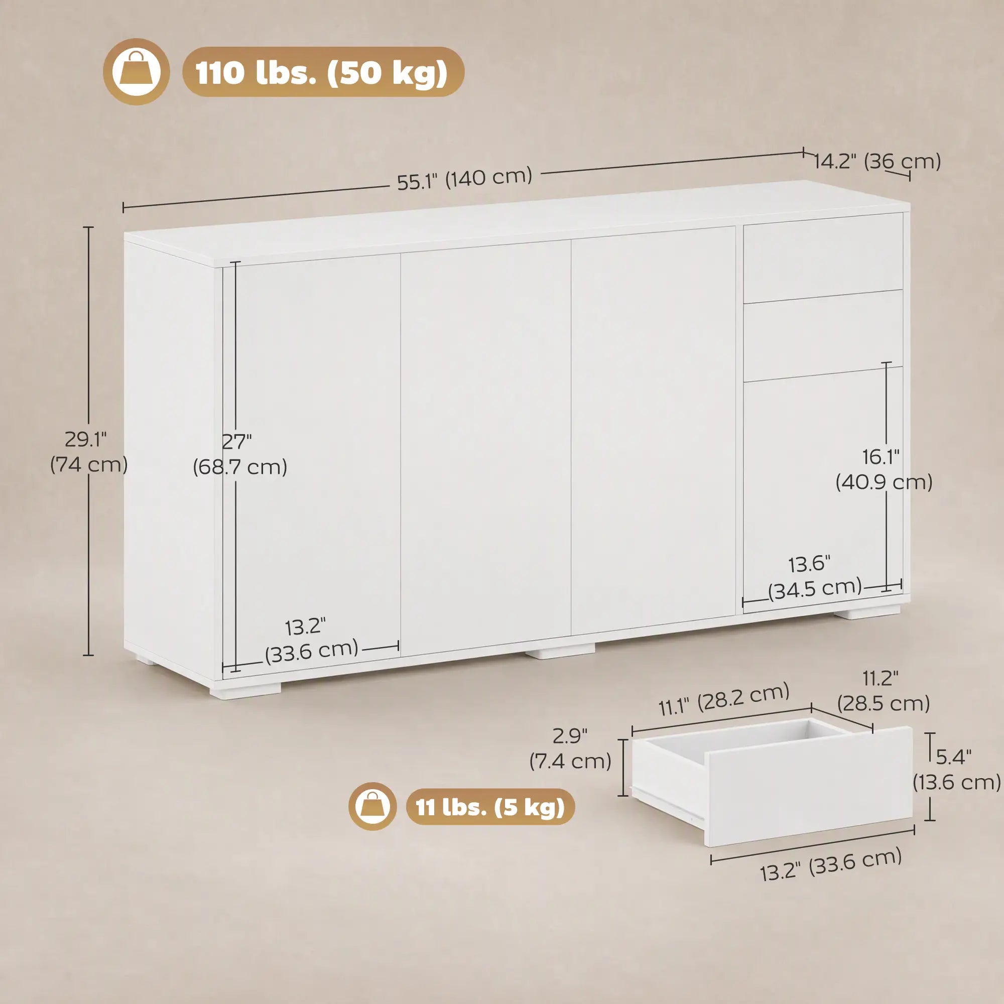 Kitchen Sideboard Storage Cabinet, Modern Coffee Bar with 2 Drawers, White Bar Cabinets at Gallery Canada