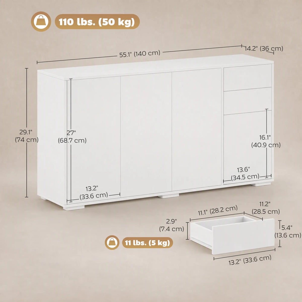 Kitchen Sideboard Storage Cabinet, Modern Coffee Bar with 2 Drawers, White Bar Cabinets at Gallery Canada
