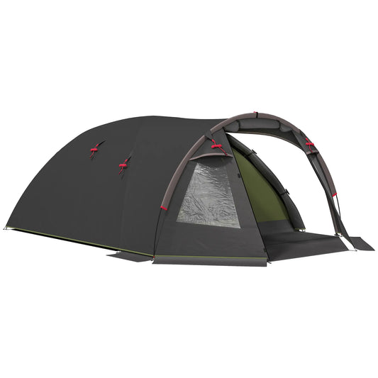 2-4 Man Camping Tent, 3000mm Waterproof, 2 Rooms, Sewn-in Groundsheet, 3 Doors Camping Tents Black at Gallery Canada