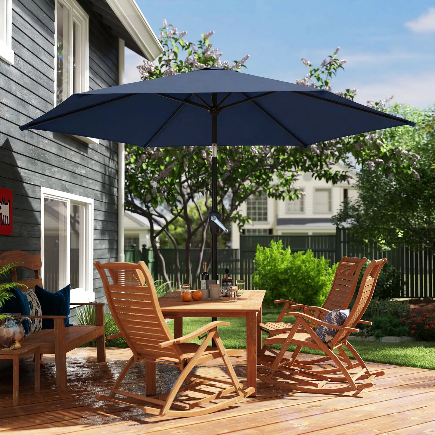 9FT Patio Umbrella With Tilt, Crank, 6 Ribs, UV Protection