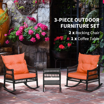 3-Piece Outdoor PE Rattan Rocker Chair Set, 25x26x28, Orange Outdoor Rocking Chairs at Gallery Canada