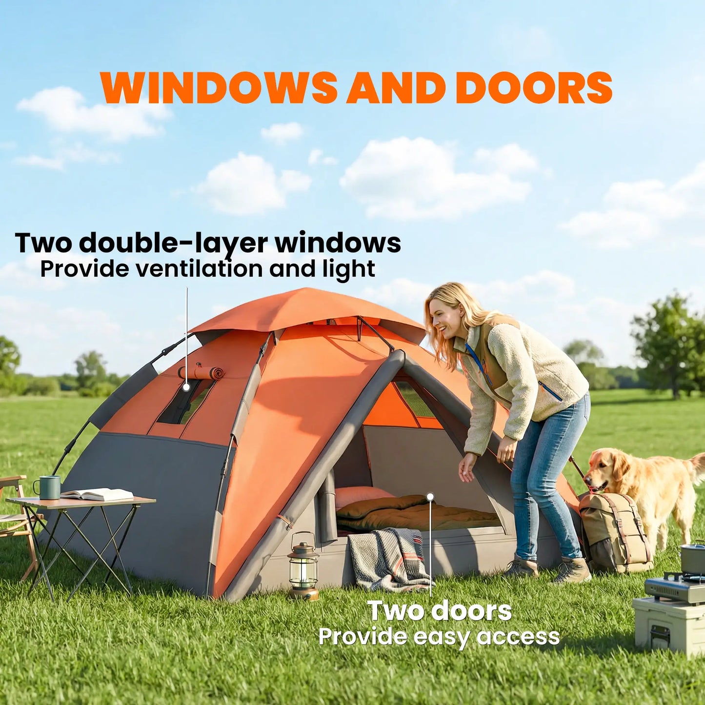 Pop up Camping Tent, 3-4 Man Family Tent, 3000mm Waterproof, with Carry Bag and Top Hook, Dark Grey and Orange Camping Tents at Gallery Canada