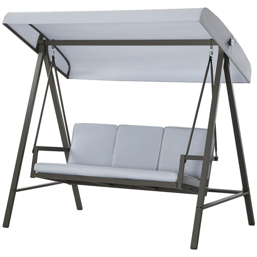 3 Seater Patio Swing Chair, Adjustable Canopy, Removable Cushions, Light Grey
