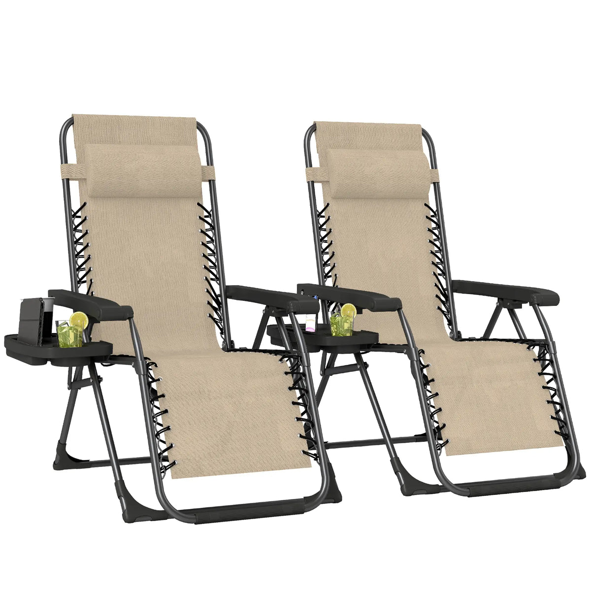 Zero Gravity Chair Set, Folding Reclining Outdoor Lounge, Light Brown Lounger Chairs at Gallery Canada