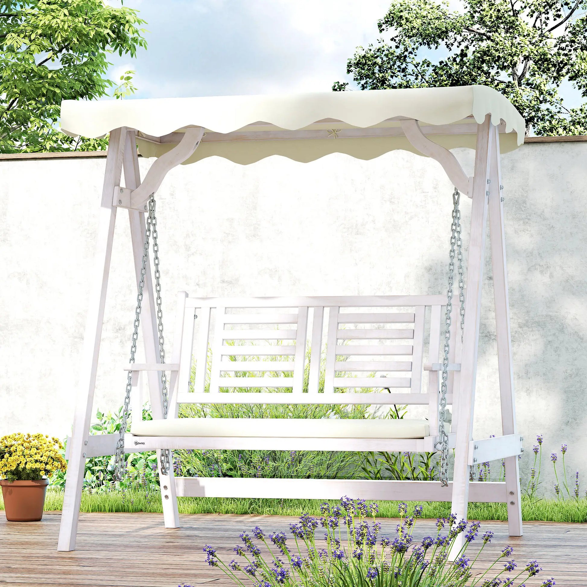 2 Seater Patio Swing with Stand, Canopy, Cushion, Wooden Bench Patio Swings with Stand at Gallery Canada