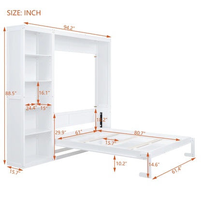 Murphy Bed with Shelves, Dual Piston Mechanism, 94" L x 16" W x 88.5" H, White Bed Frames at Gallery Canada