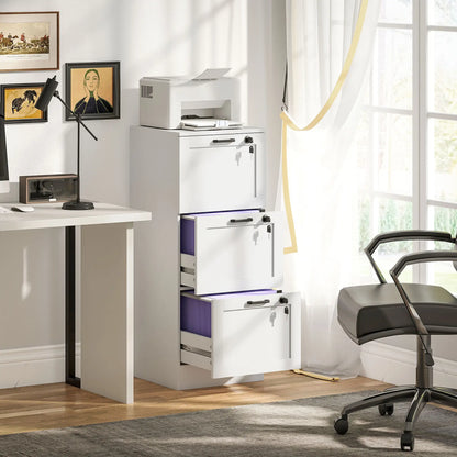 Vertical 3-Drawer Filing Cabinet, Lock, A4 Letter Size, White Office Cabinets & Cupboards at Gallery Canada