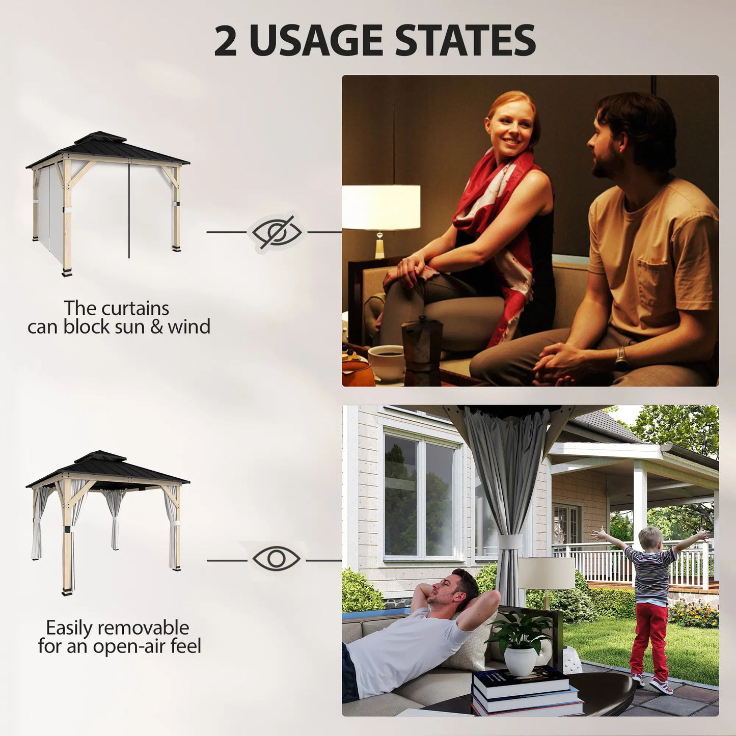 10' x 10' Hardtop Gazebo, Steel Roof, Wood Patio, Light Grey Gazebos at Gallery Canada