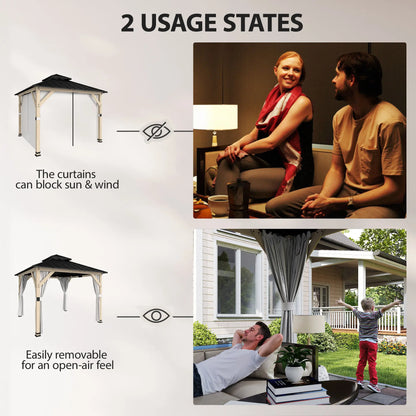 10' x 10' Hardtop Gazebo, Steel Roof, Wood Patio, Light Grey Gazebos at Gallery Canada