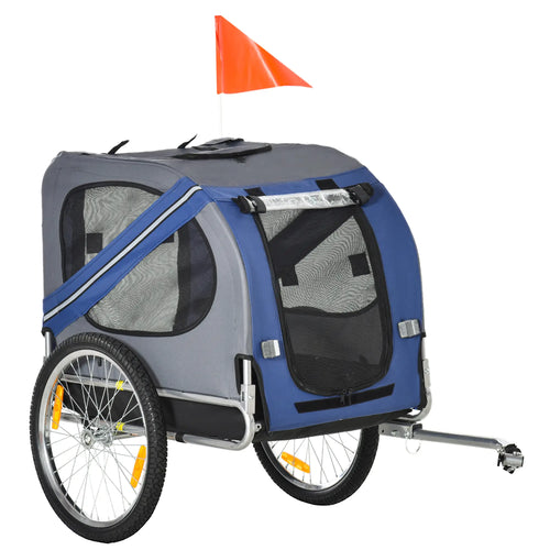 Foldable Dog Bike Trailer, Pet Cargo Carrier, Blue and Grey