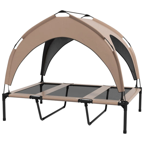 Raised Dog Bed, Cooling Cot with Canopy, Washable Mesh, Large, Coffee