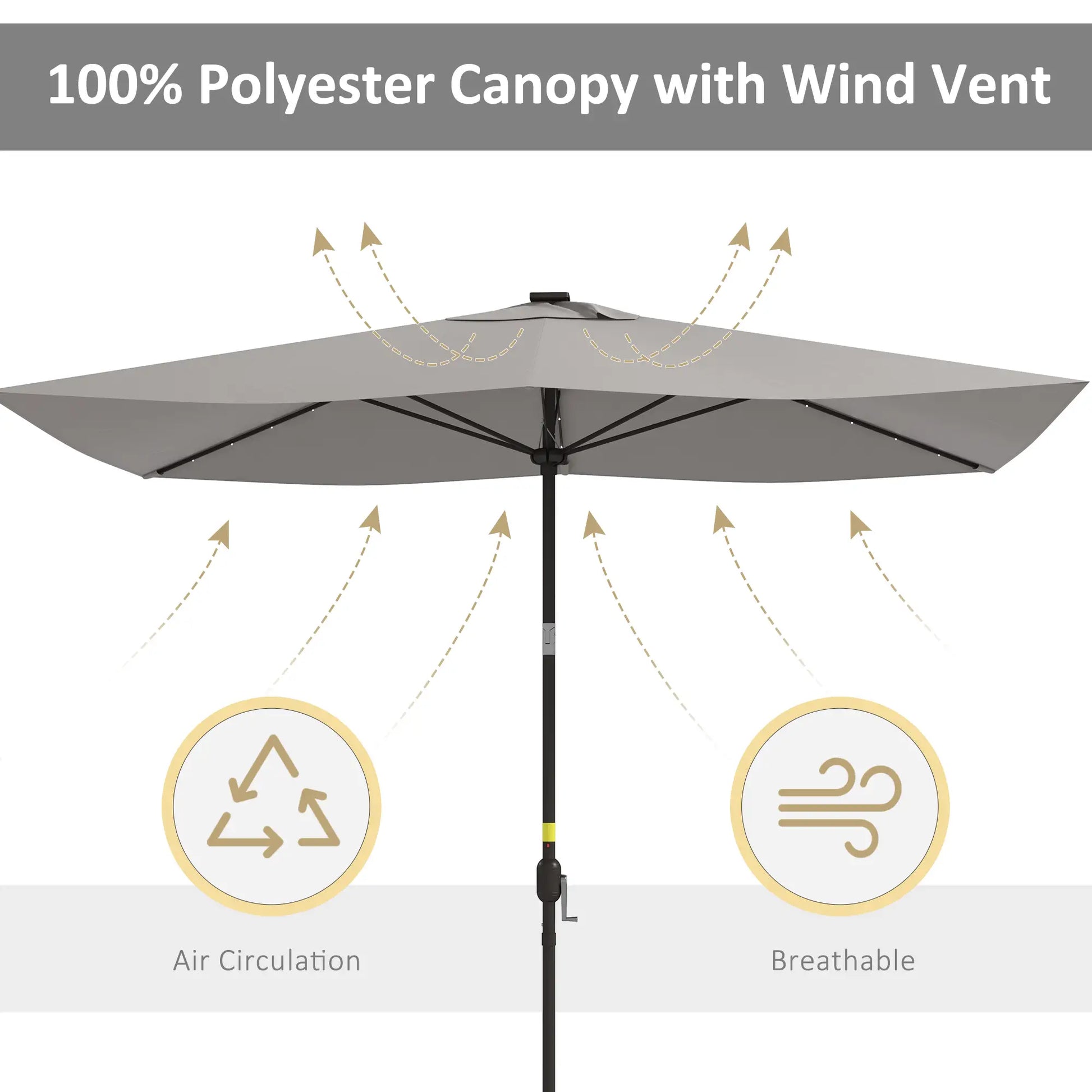 6.5x10ft Light Grey Tilt Aluminum Patio Umbrella, Solar Powered LEDs, Crank, Light Grey Sun Umbrellas at Gallery Canada