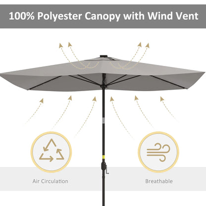 6.5x10ft Light Grey Tilt Aluminum Patio Umbrella, Solar Powered LEDs, Crank, Light Grey Sun Umbrellas at Gallery Canada