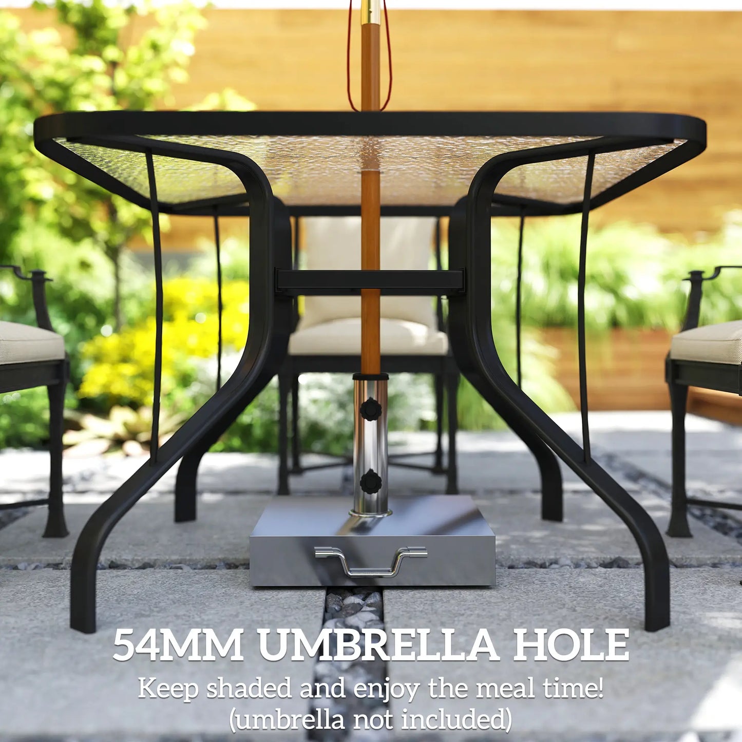 Tempered Glass Square Patio Table, 2.1" Umbrella Hole, 38" x 38" x 28" Patio Dinning Tables at Gallery Canada