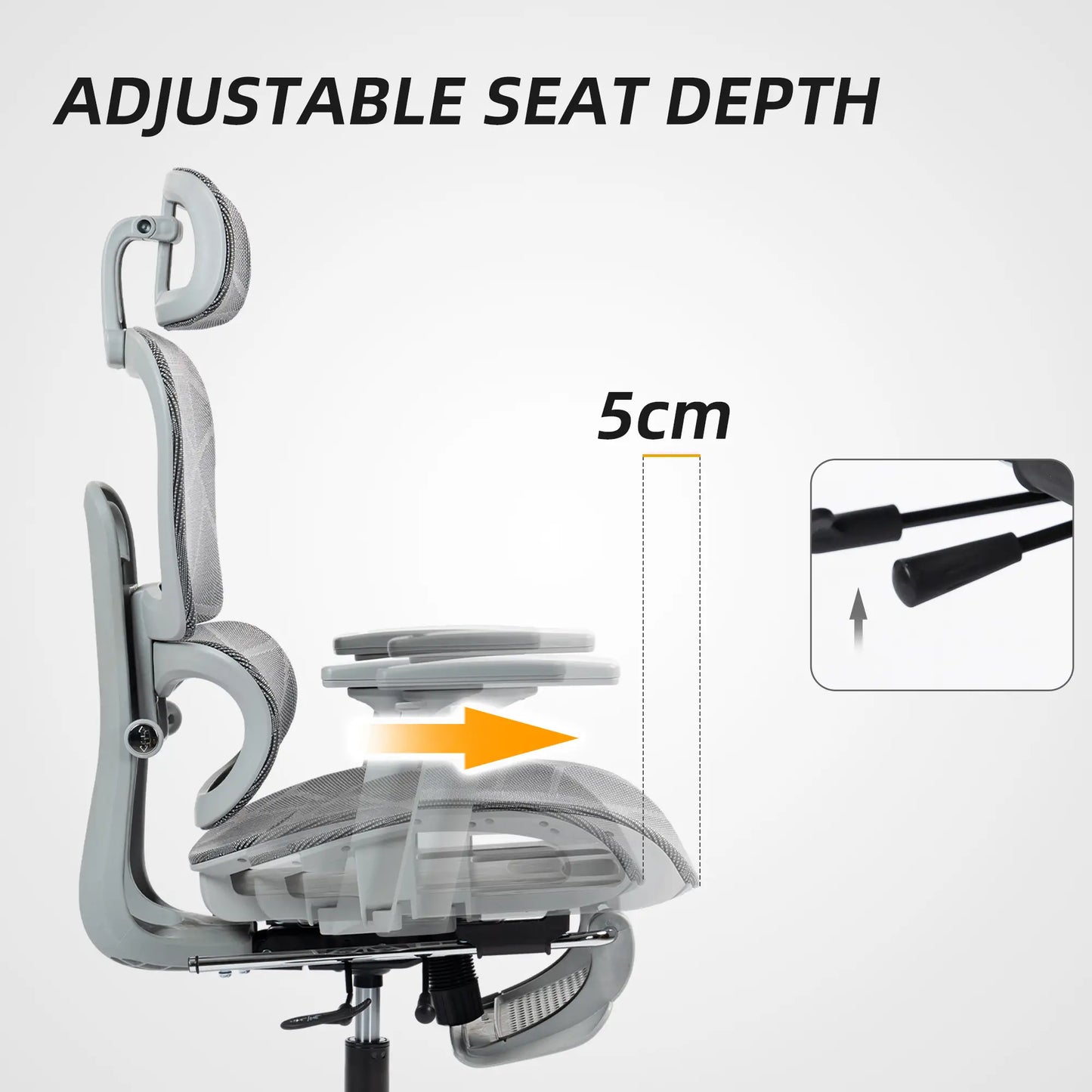 Mesh Office Chair, 3D Armrest, High Back, Lumbar Support, 135° Recline, Adjustable Headrest, Grey Executive & Manager Chairs at Gallery Canada