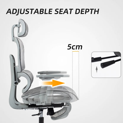 Mesh Office Chair, 3D Armrest, High Back, Lumbar Support, 135° Recline, Adjustable Headrest, Grey Executive & Manager Chairs at Gallery Canada