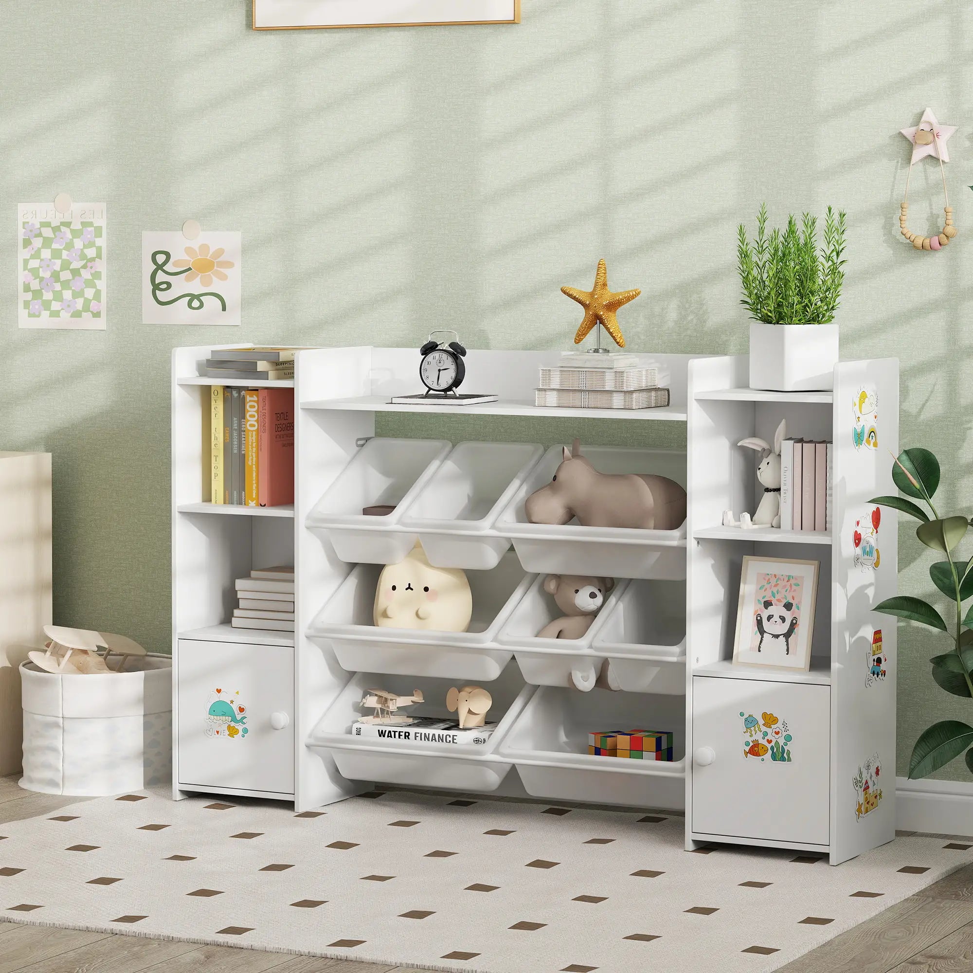 Kids Toy Organizer With 8 Removable Bins, Bookshelf, White Bookshelves & Bookcases at Gallery Canada