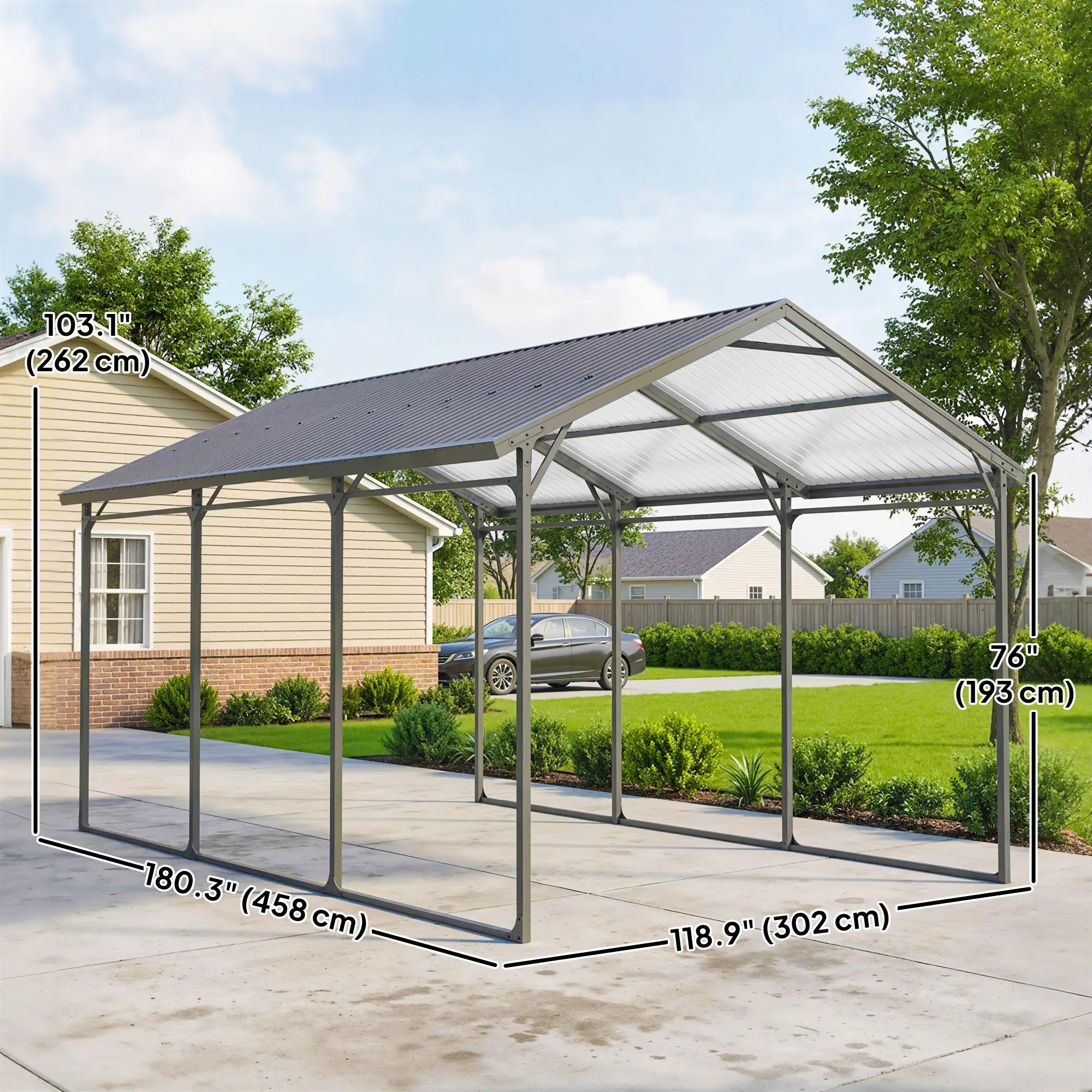 10 x 15ft Metal Carport, Heavy-Duty Canopy With Reinforced Steel Frame Car Shelters at Gallery Canada
