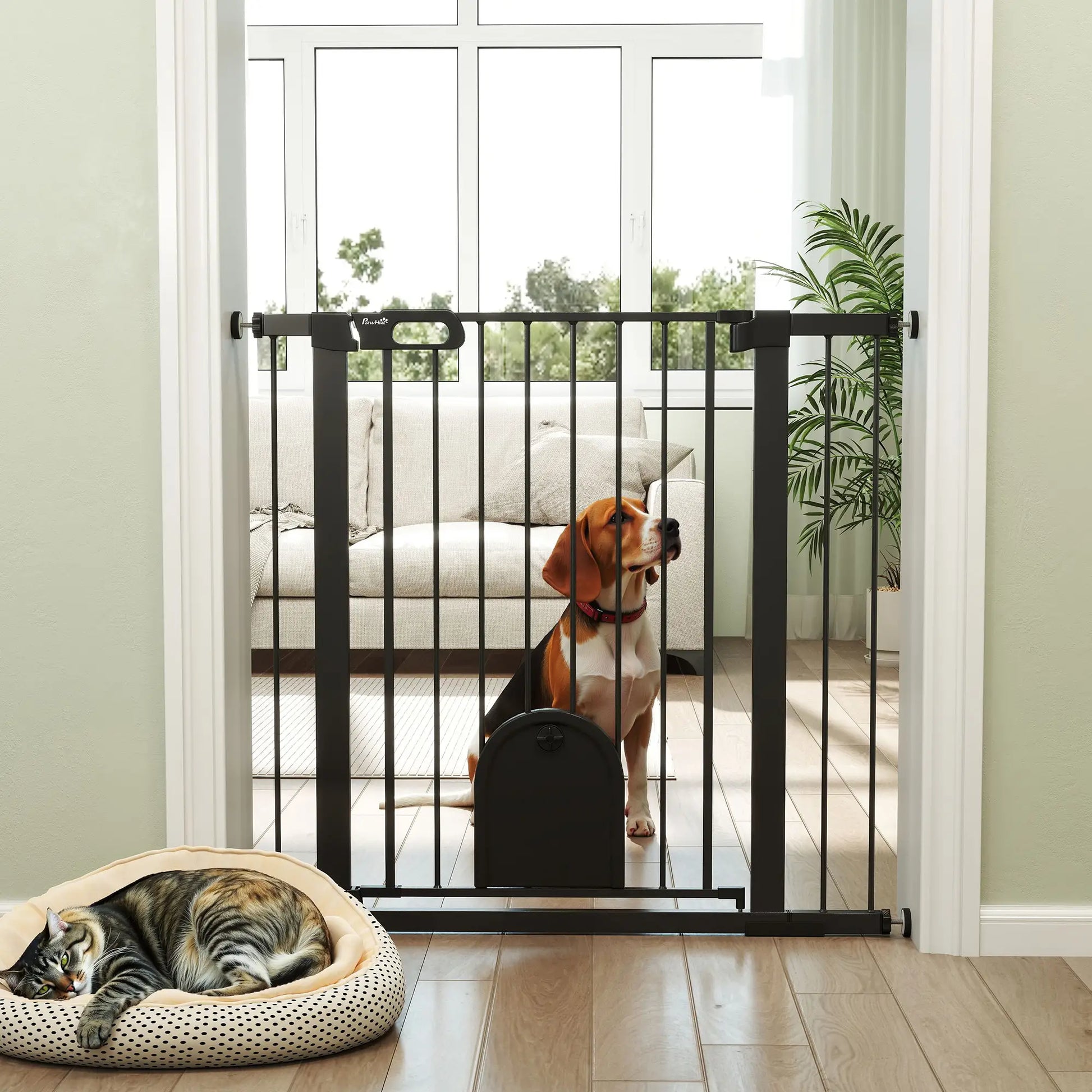 30"-41" Extra Wide Pet Gate, 35"H, Small Door, Black Houses, Kennels & Pens at Gallery Canada