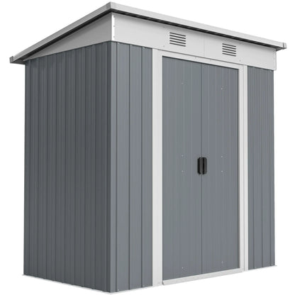 6' x 4' Metal Garden Shed, Lockable Sliding Doors, Vents, Grey
