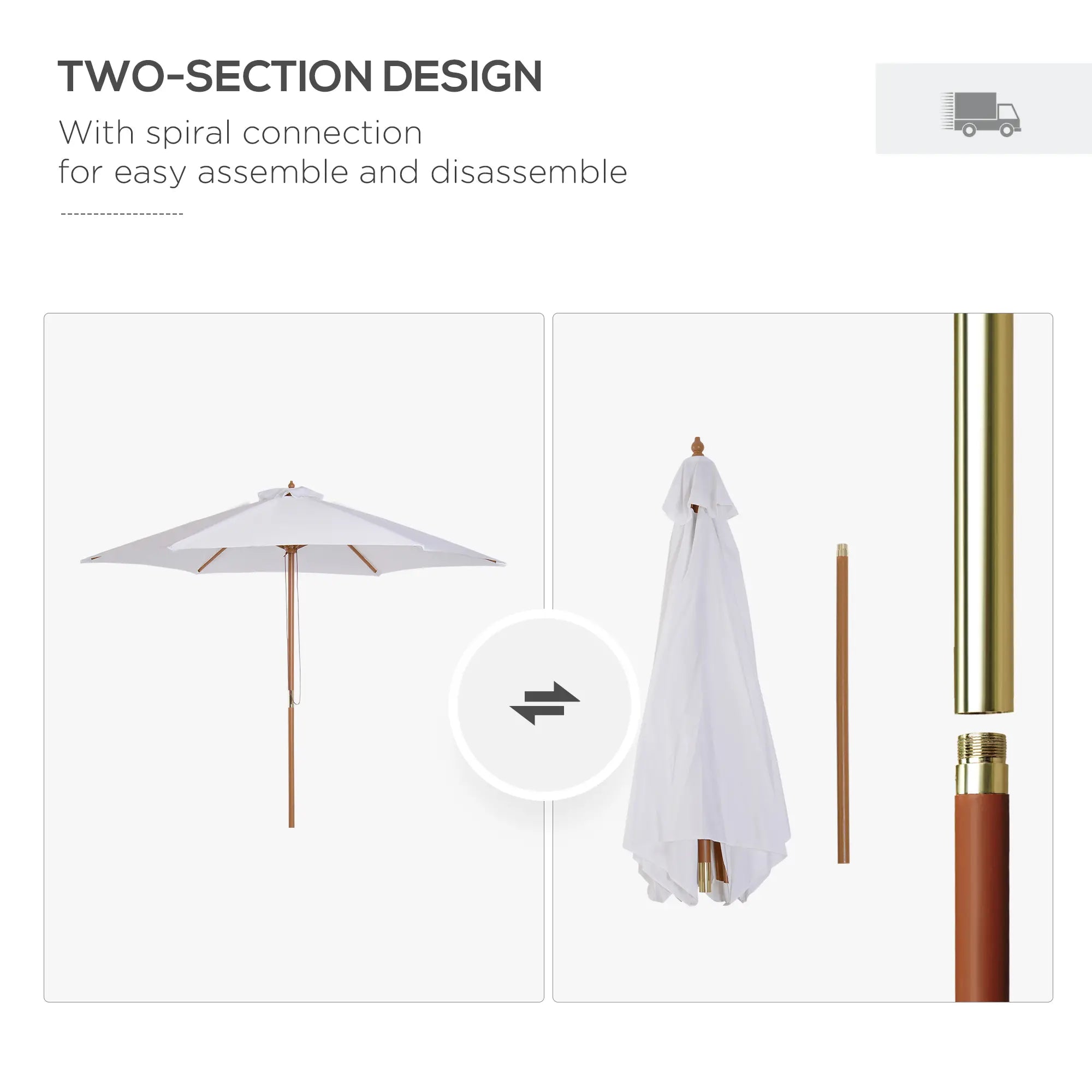 9' x 8' H Patio Umbrella, Hardwood Frame, Wind Vent, White Sun Umbrellas at Gallery Canada