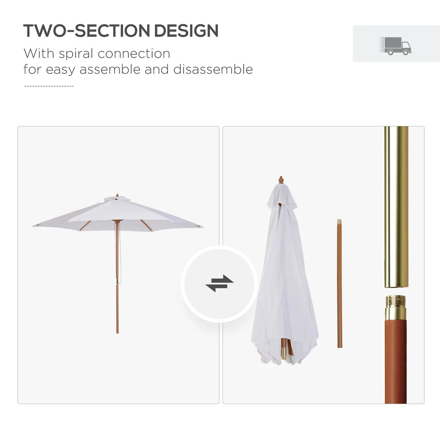 9' x 8' H Patio Umbrella, Hardwood Frame, Wind Vent, White Sun Umbrellas at Gallery Canada