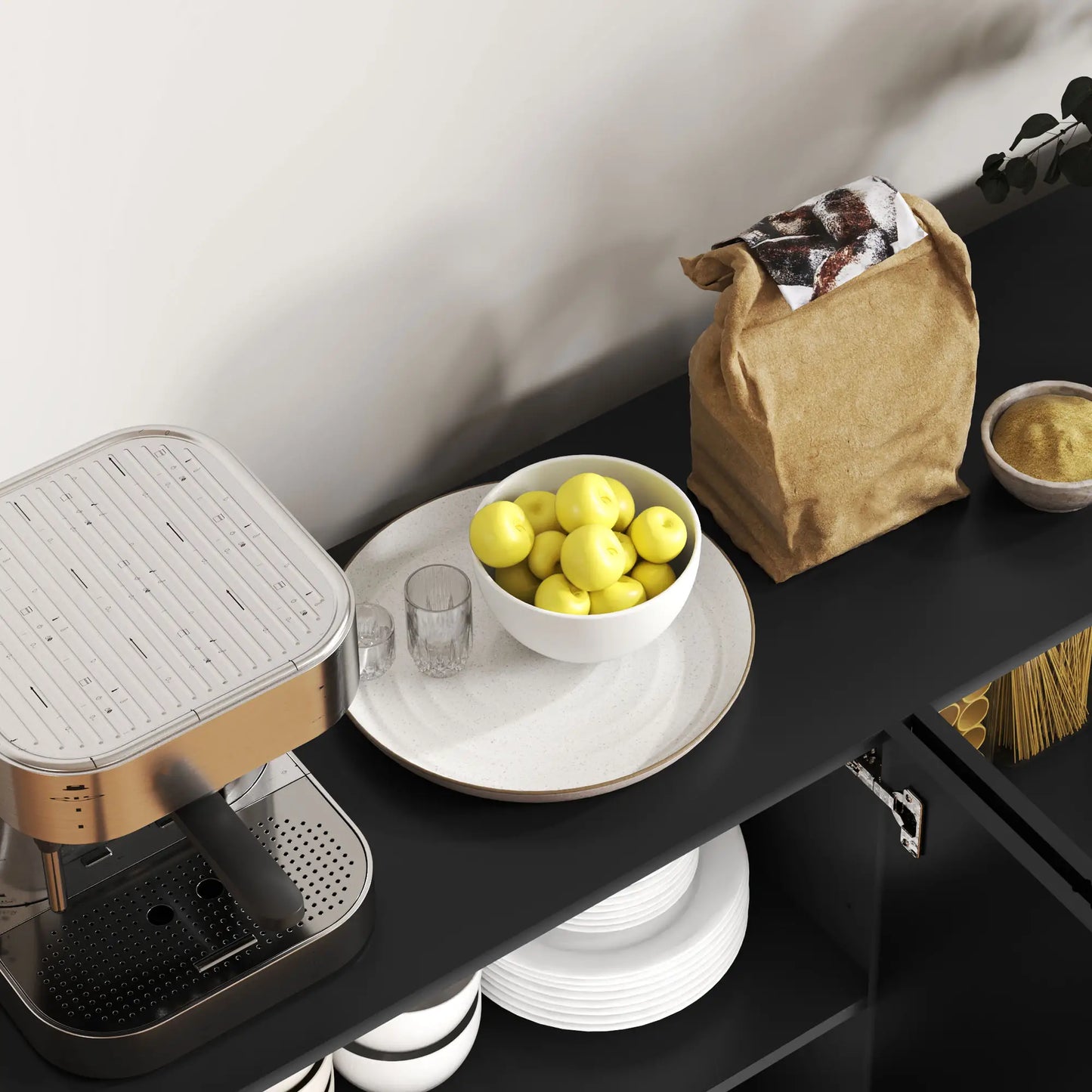 Sideboard Storage Cabinet, Adjustable Shelves, Soft Close Doors, Black Kitchen Pantry Cabinets at Gallery Canada