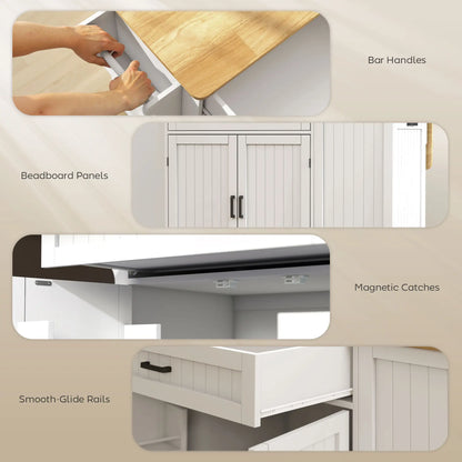 Portable Kitchen Island Cart, Rubber Wood Drop Leaf, Trash Storage, White Kitchen Islands & Kitchen Carts at Gallery Canada