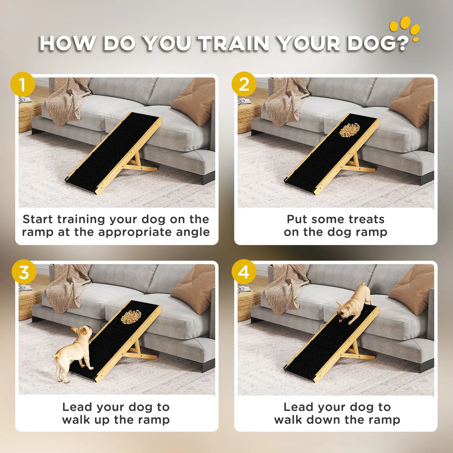 33 Foldable Dog Ramp, 4-Level Adjustable, Natural Wood Dog Stairs at Gallery Canada