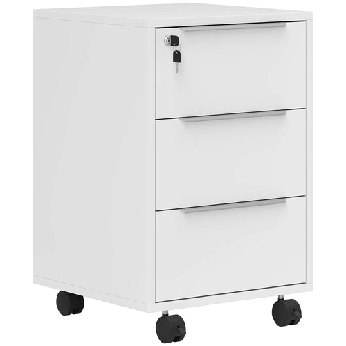 3-Drawer File Cabinet with Wheels, Vertical, Lock, White