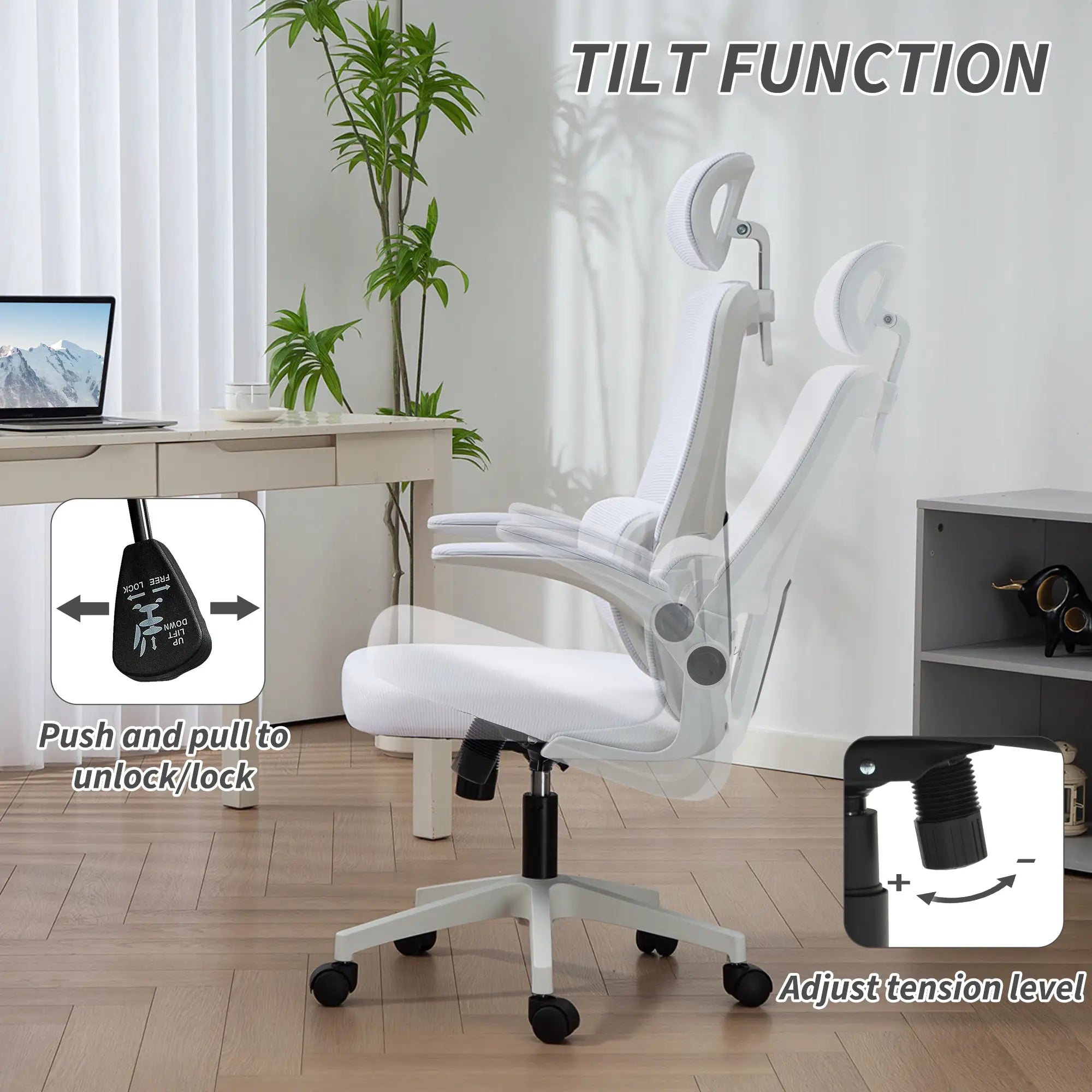 High Back Office Chair, Mesh Computer Chair, Adjustable Height, Cream White Office Chairs at Gallery Canada