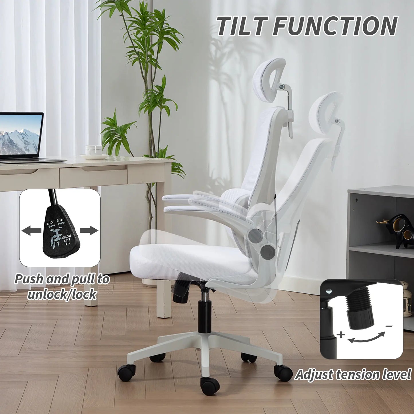 High Back Office Chair, Mesh Computer Chair, Adjustable Height, Cream White Office Chairs at Gallery Canada