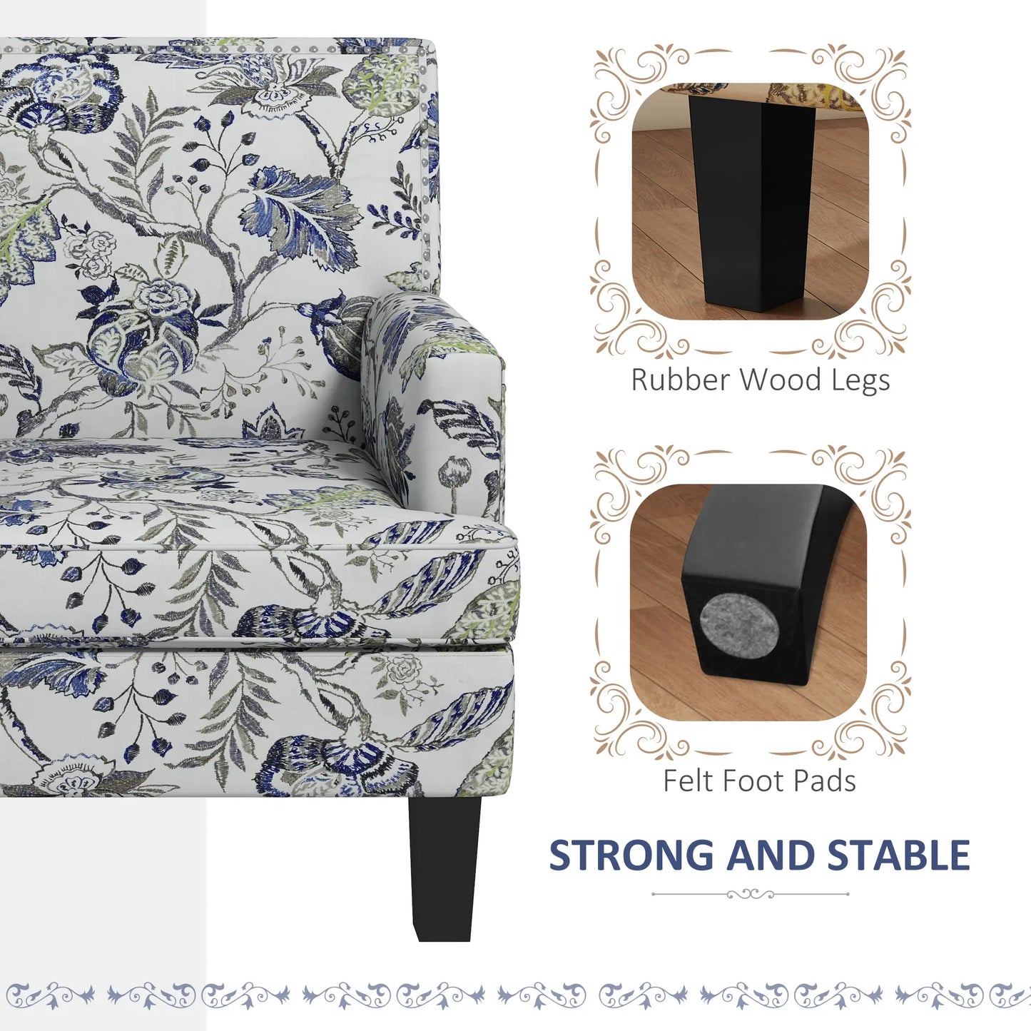 Upholstered Armchair, Mid-Century Accent Chair, Floral Pattern, Nailhead Trim, Multicolour Accent Chairs at Gallery Canada