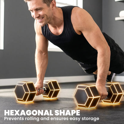 2X35 lbs Rubber Hex Dumbbell Set, Black, Black