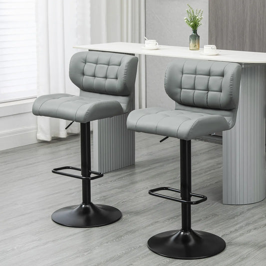 Swivel PU Leather Barstools, Set of 2, Adjustable, Footrest, Grey Bar Stools Grey at Gallery Canada