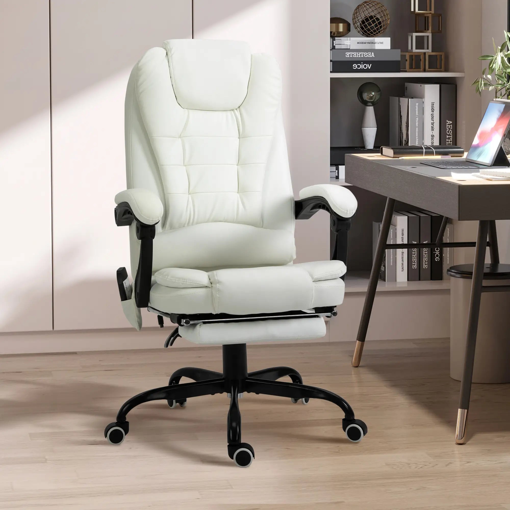 7-Point Vibrating Massage Chair, Reclining Office Chair, Adjustable Height, White Executive & Manager Chairs at Gallery Canada