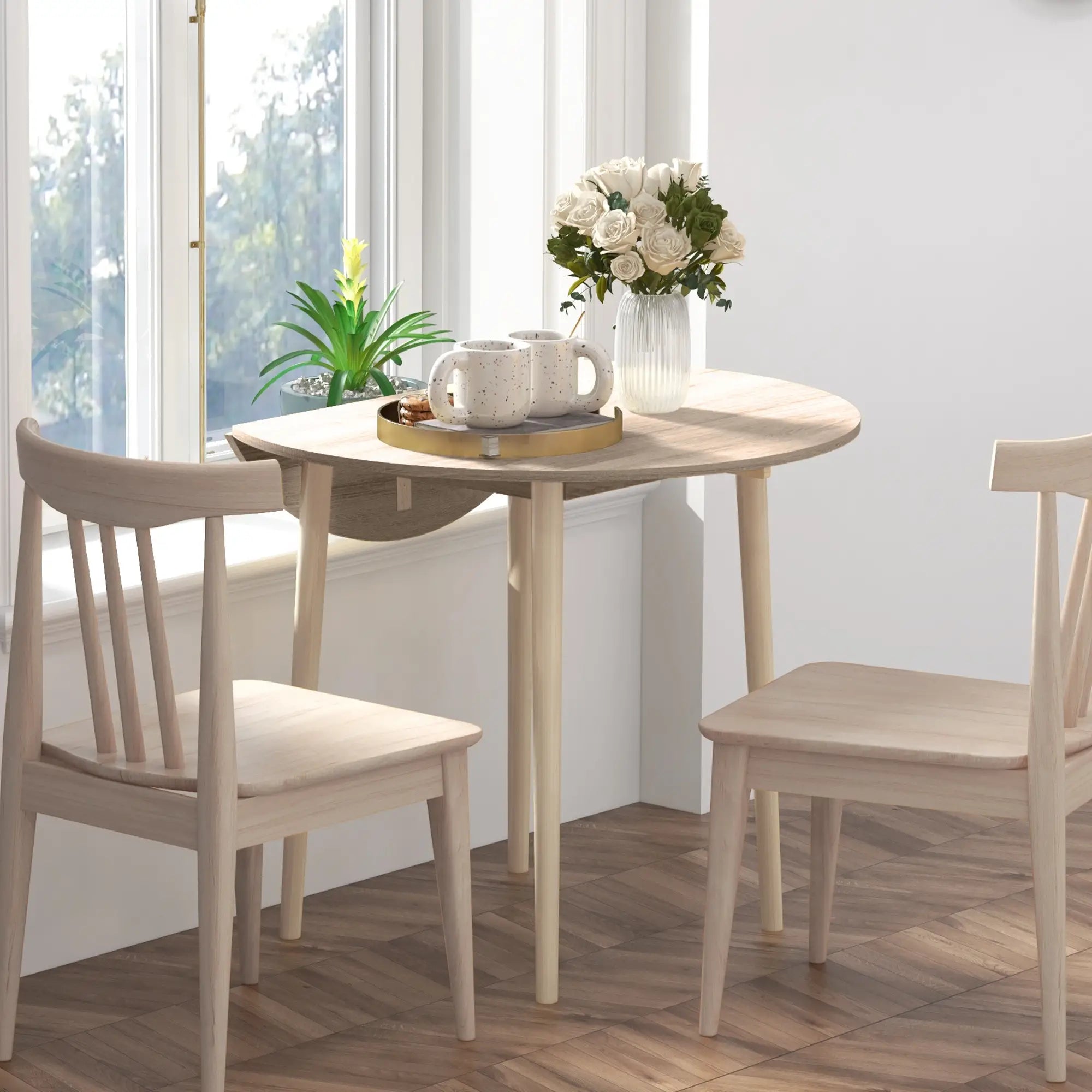 Round Folding Dining Table, Drop Leaf Kitchen Table, Wood Legs, Oak Dining Tables at Gallery Canada