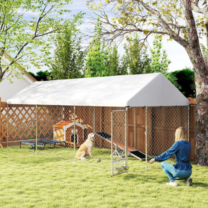 Outdoor Dog Run, Adjustable Bowls, Waterproof Cover, 19.7' x 7.5' x 7.5' Houses, Kennels & Pens at Gallery Canada