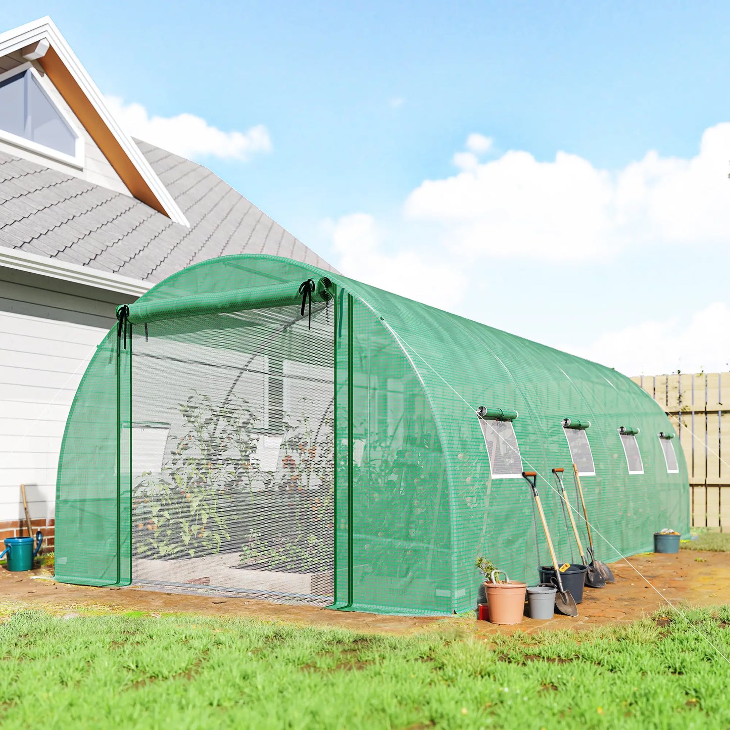 Walk-in Tunnel Greenhouse, 20'x10'x7', PE Cover, Mesh Door, Green Tunnel Greenhouses at Gallery Canada